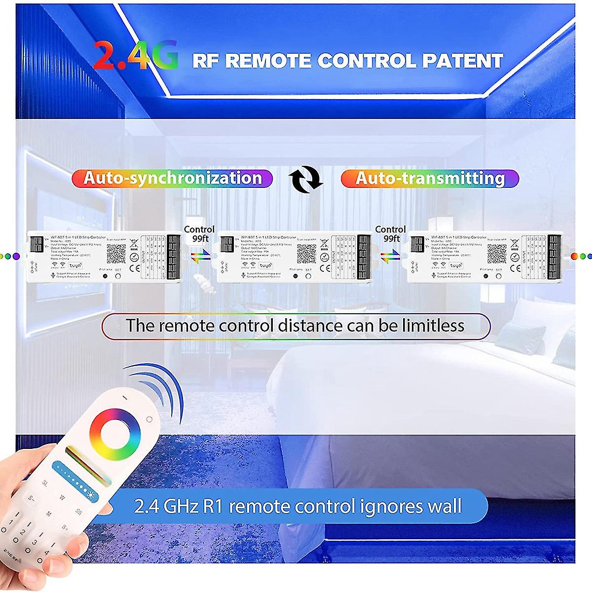 Wb5 Rf Wifi Bluetooth Controller Rgb Rgbw 5in1 Dimmable Dc12-24v Lights Controller For Smart Life A