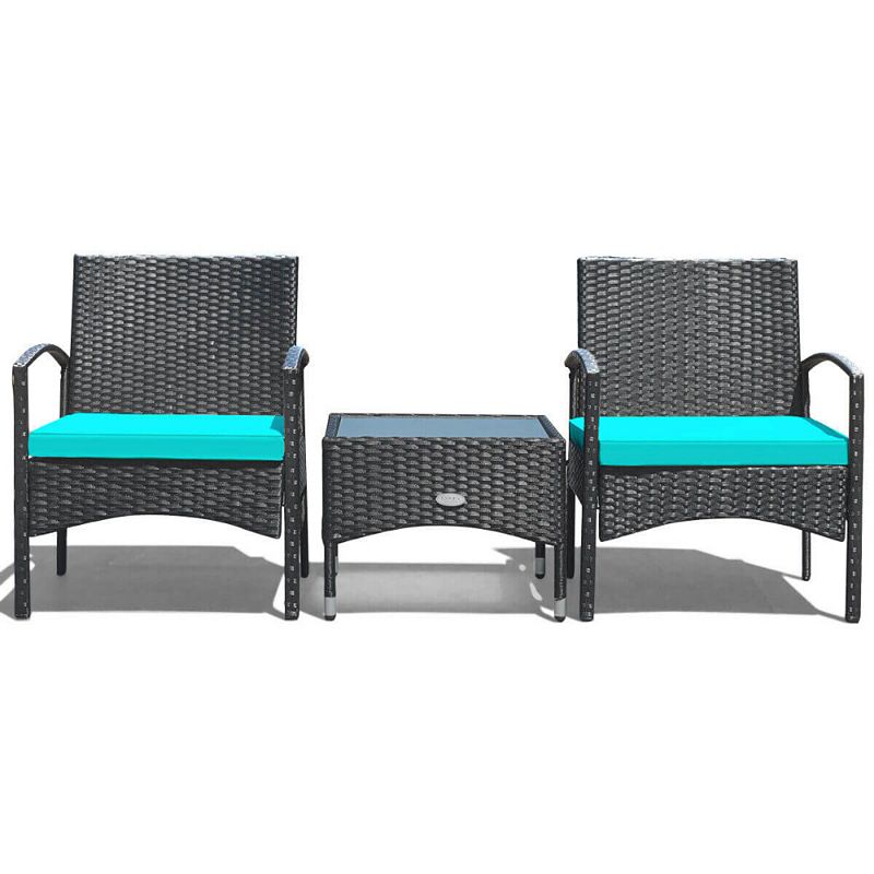 3 Pieces Patio Wicker Rattan Furniture Set with Cushion for Lawn Backyard