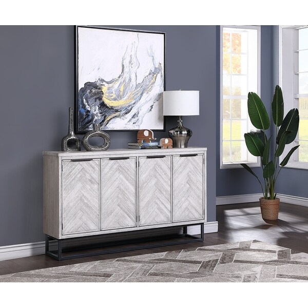 Somette Aspen Court II Herringbone White Rub Four Door Media Credenza - 66