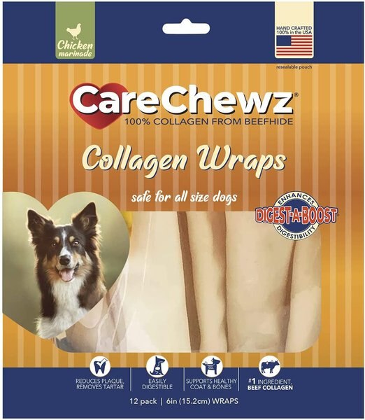 Pet Factory CareChewz 6 to 7-inch Collagen Wrap Chicken Flavored Dog Hard Chews， 12 count