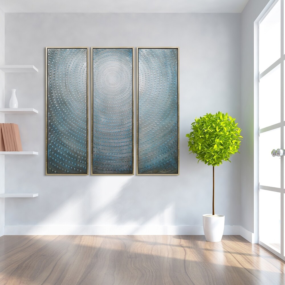 Concentric Textured Metallic Hand Painted Canvas Wall Art Set of 3