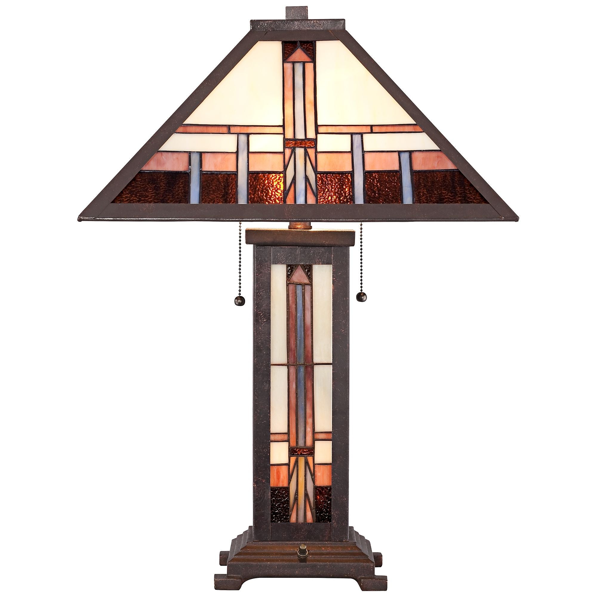 Robert Louis Tiffany Mission Style Table Lamp with Table Top Dimmer 26" High Bronze Art Stained Glass Shade for Living Room Bedroom (Color May Vary)