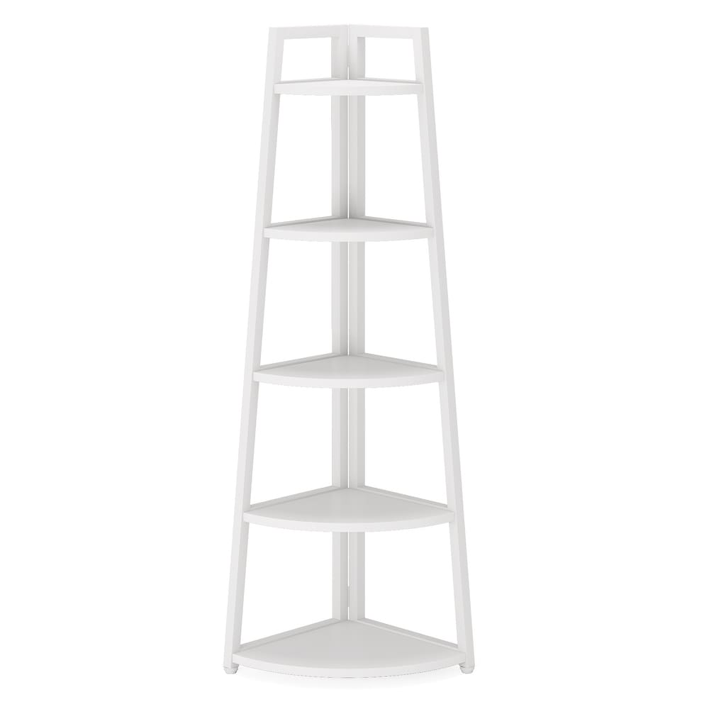 Brown/ Black Corner Ladder Shelf 5 Tier Corner Bookshelf Bookcase  White/ Gold 70 Inch Tall Display Rack for Small Space