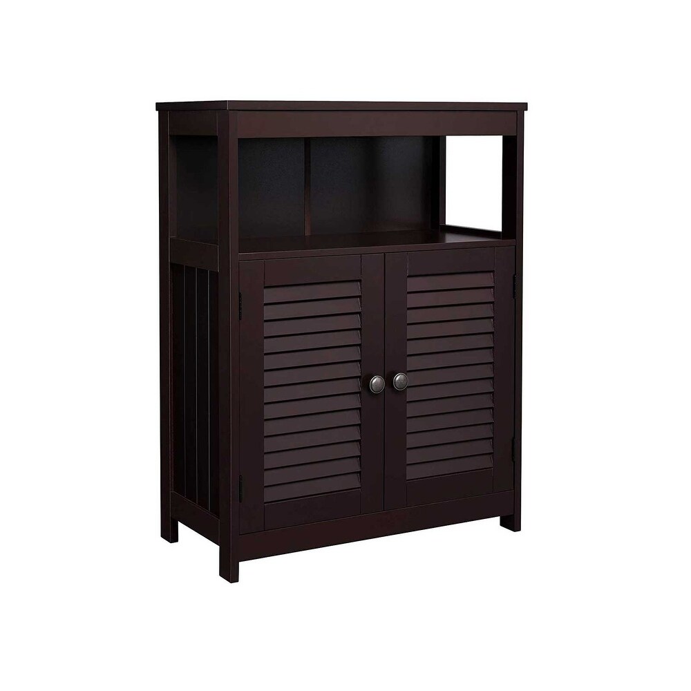 Bathroom Storage Floor Cabinet Free Standing with Double Shutter Door and Adjustable Shelf White