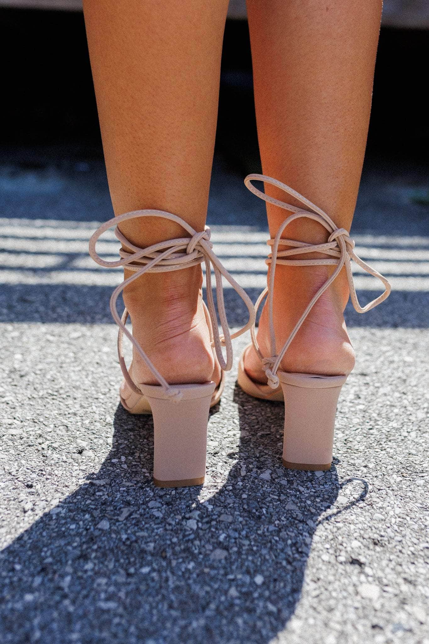 Nude Block Lace Up Heel