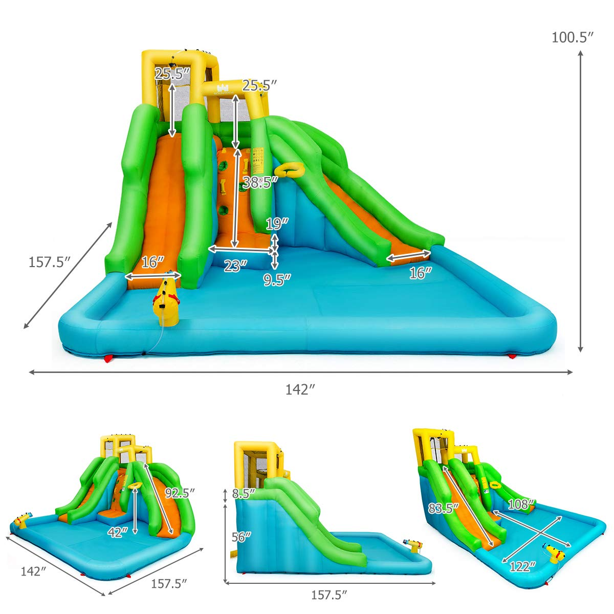 BOUNTECH Amusing 6 in 1 Mighty Backyard Water Park with Double Slides | Inflatable Water Slide