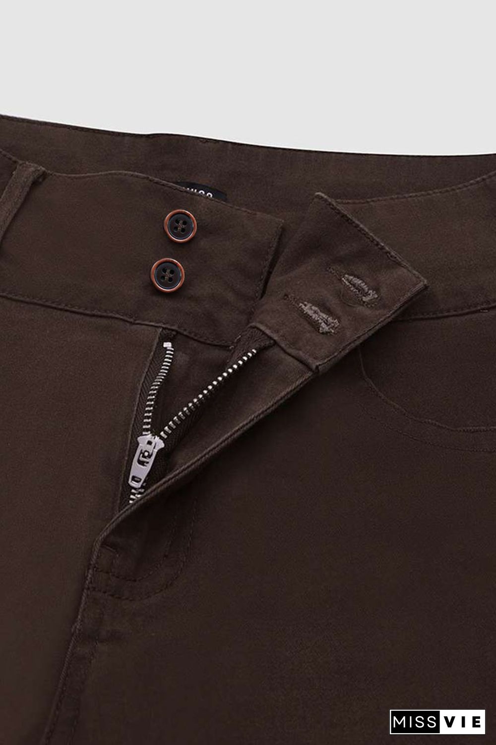 Solid Flap Pocket Button Detail Mid Rise Flare Pants