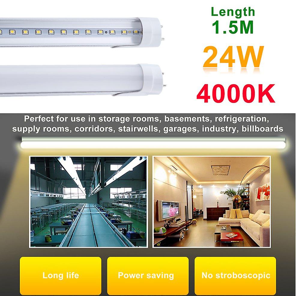 1.5m Length T8 Fluorescent Led Tube Light 24w Day White 4000k 85v-265v