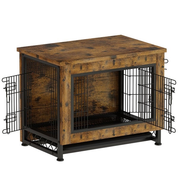 Grondin Industrial Style Wooden Dog Crate Furniture Style Dog Kennel with 3 Doors and Bottom Slide Out Tray