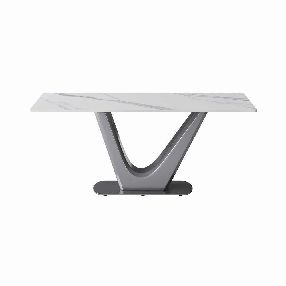 Classic Marble Dining Table Sintered StoneTable Top with Grey Pedestal