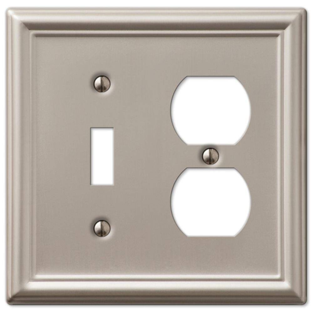 AMERELLE Ascher 2 Gang 1-Toggle and 1-Duplex Steel Wall Plate - Brushed Nickel 149TDBN