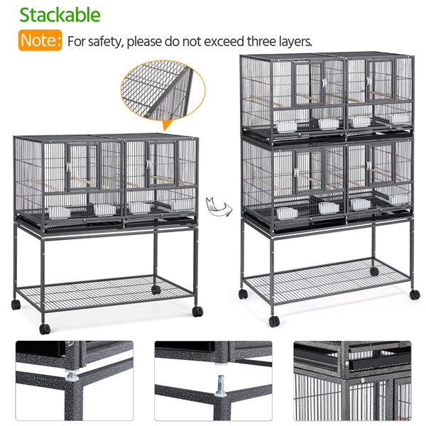 Topeakmart Stackable Metal Wide Bird Cage Divided Bird Breeder Cage with Rolling Stand Black