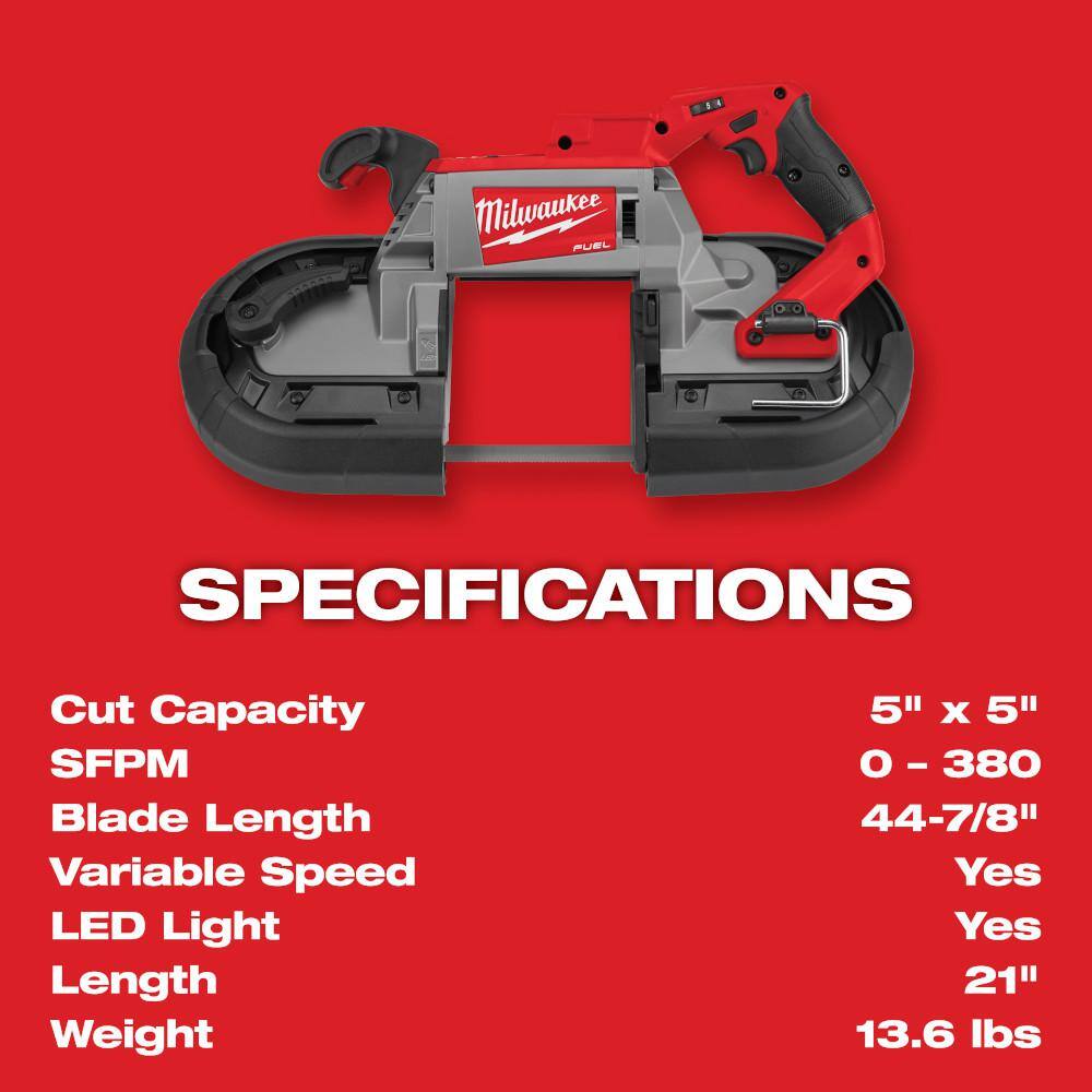 MW M18 FUEL 18V Lithium-Ion Brushless Cordless Deep Cut Dual-Trigger Band Saw Kit with Two 5.0 Ah Batteries 2729S-22