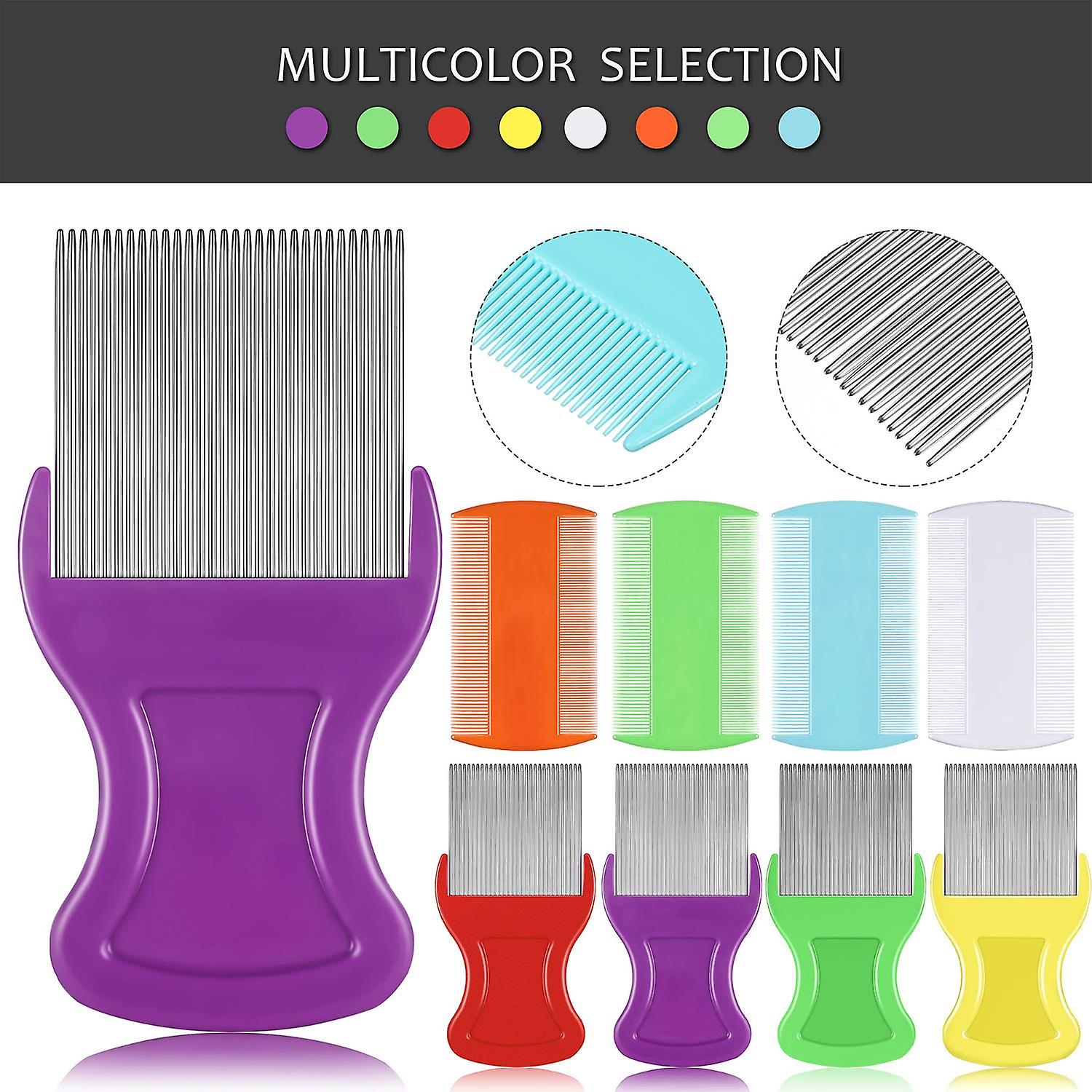 8 Pieces Flea Lice Combs Double Sided Lice Removal Comb Hair Grooming Comb With Metal Teeth (3.5 X 2 Inch， 3.54 X 1.57 Inch， Orange， Blue， Purple， Whi