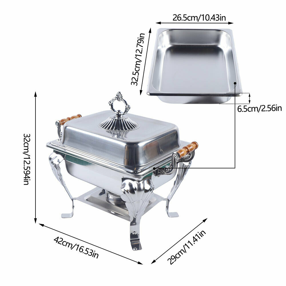 OUKANING Chafing Dish Half Size Food Warmer Stainless Steel Container with Wooden Handle