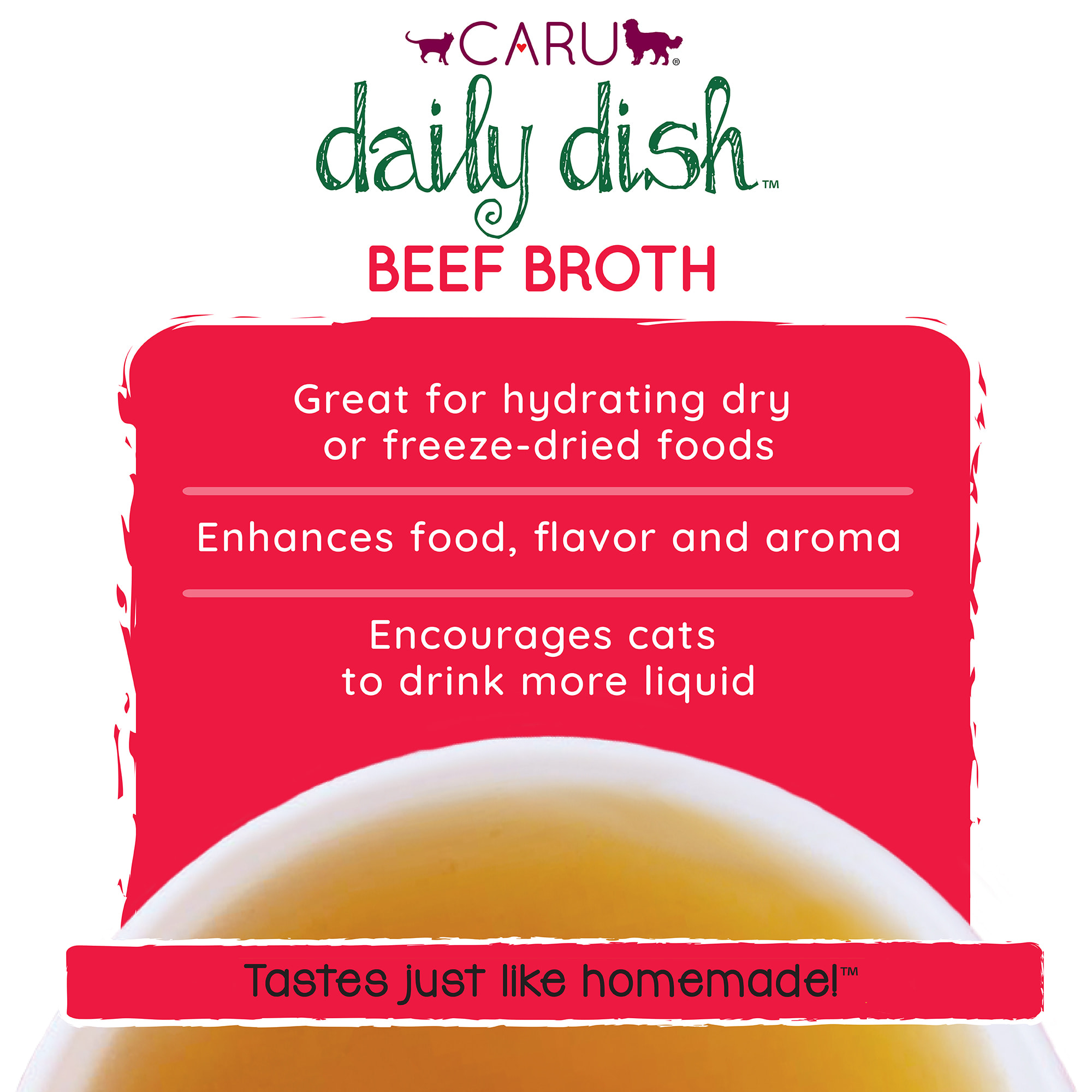 CARU Daily Dish Beef Broth Meal Topper for Cats  Dogs， 17.6 oz.