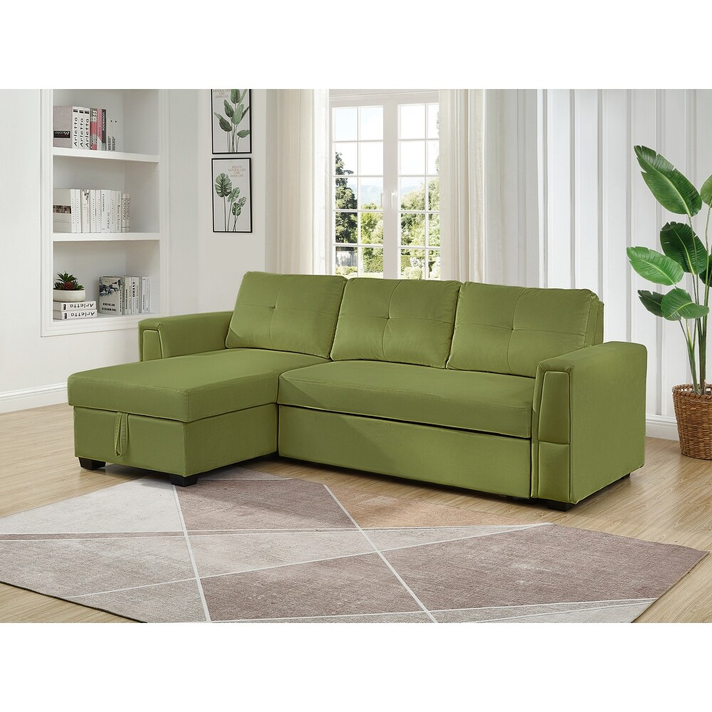 Velvet Reversible Sofabed Sectional Sofa   Chaise   91\