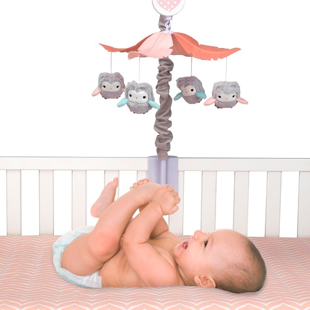 Lambs amp Ivy Sweet Owl Dreams Gray pink Musical Baby Crib Mobile Soother Toy