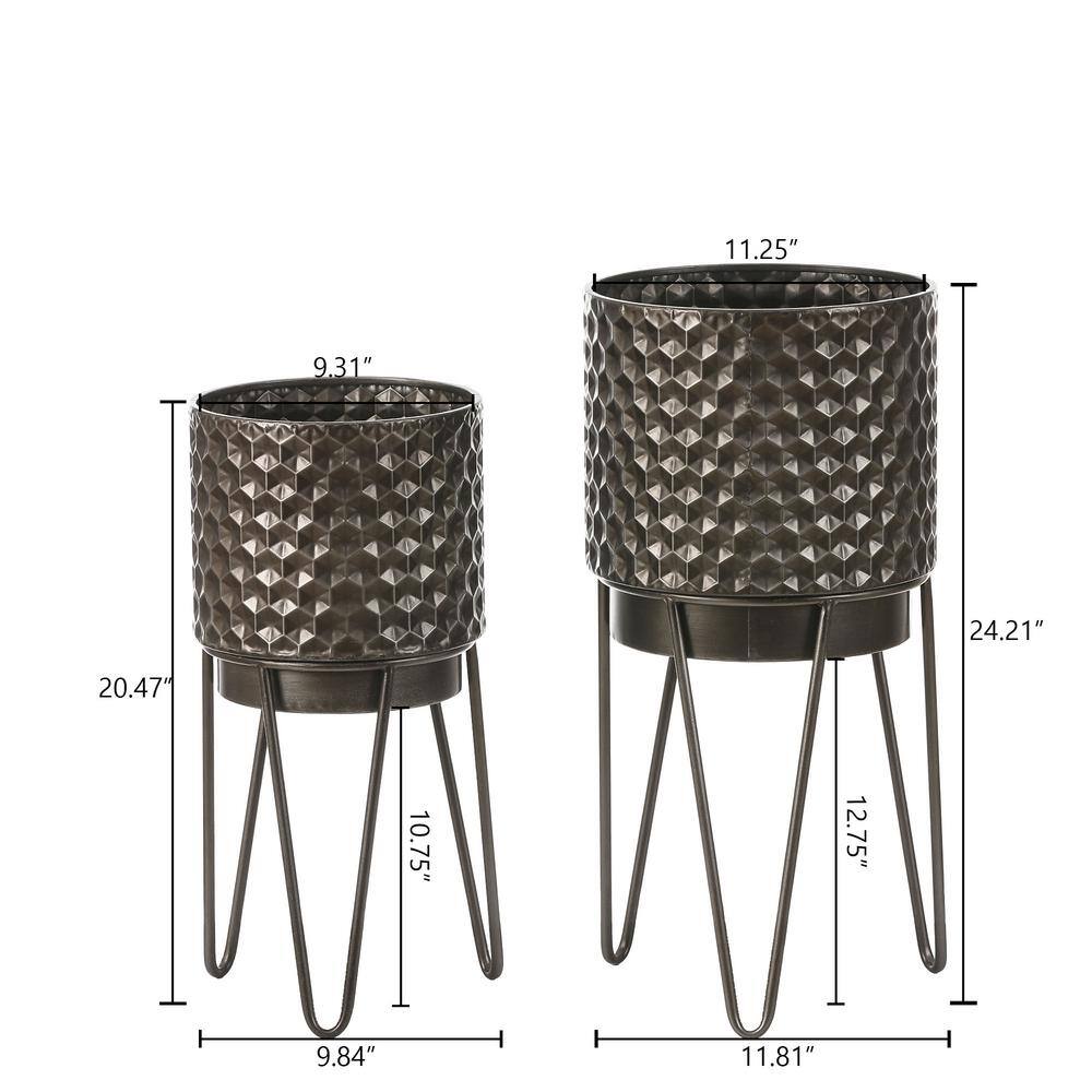 Luxen Home Brown Metal Honeycomb Cachepot Planters with Brown Metal Stands (2-Pack) WHPL1454