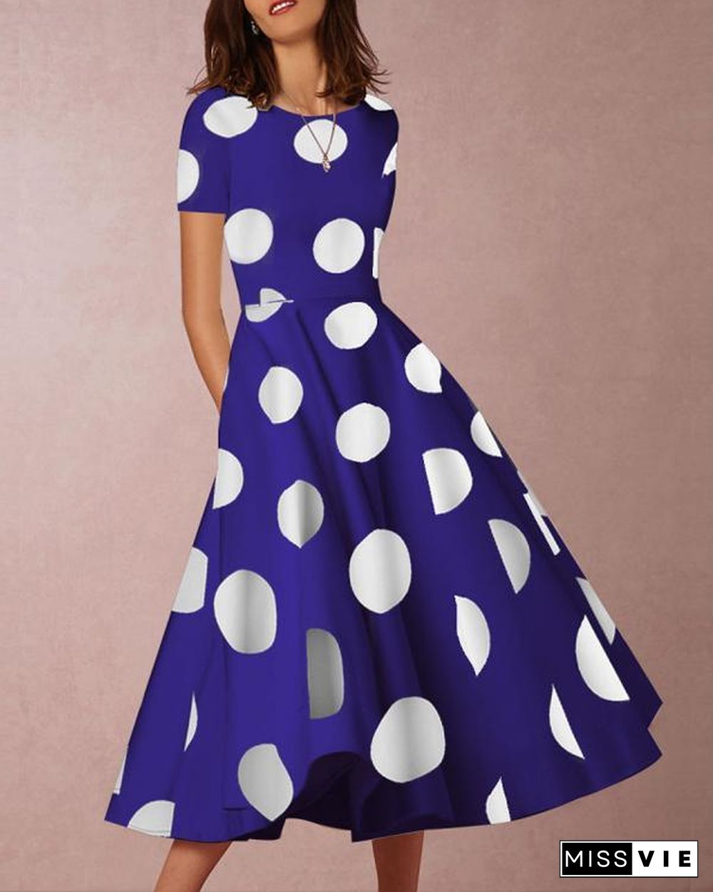 Sexy Round Neck Short Sleeve Polka Dot Print Dress