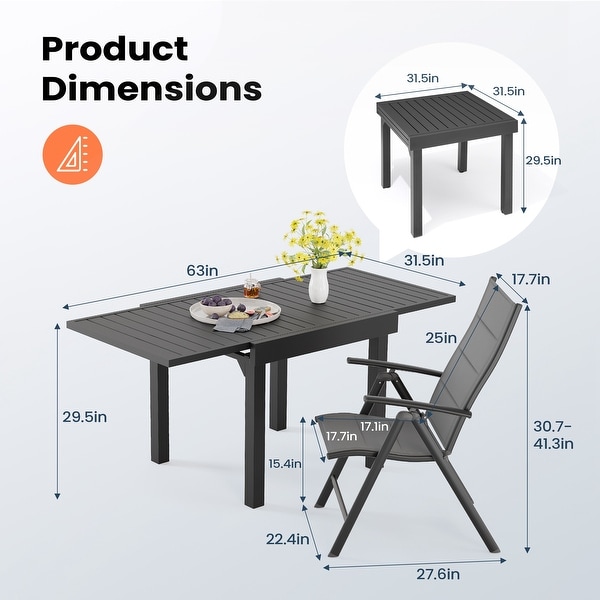 3/5/7 Pieces Patio Dining Set，Aluminum Expandable Table，Folding Padded Adjustable Chair