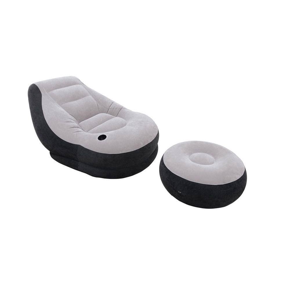 Intex Twin Size Inflatable Chair with Ottoman in Black and Grey 68564EP