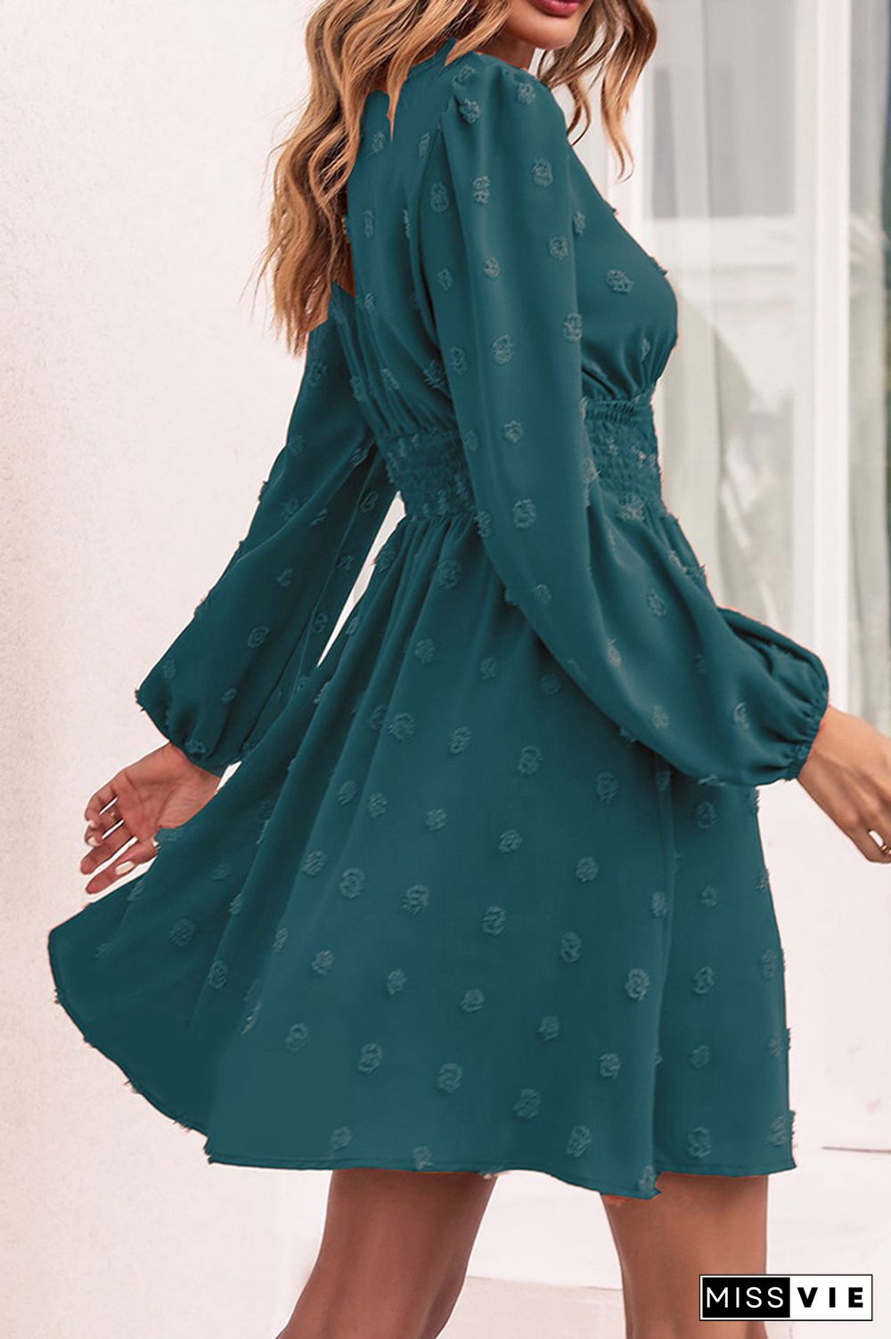 Polka Dot V Neck Short Sleeves Dress Wholesale