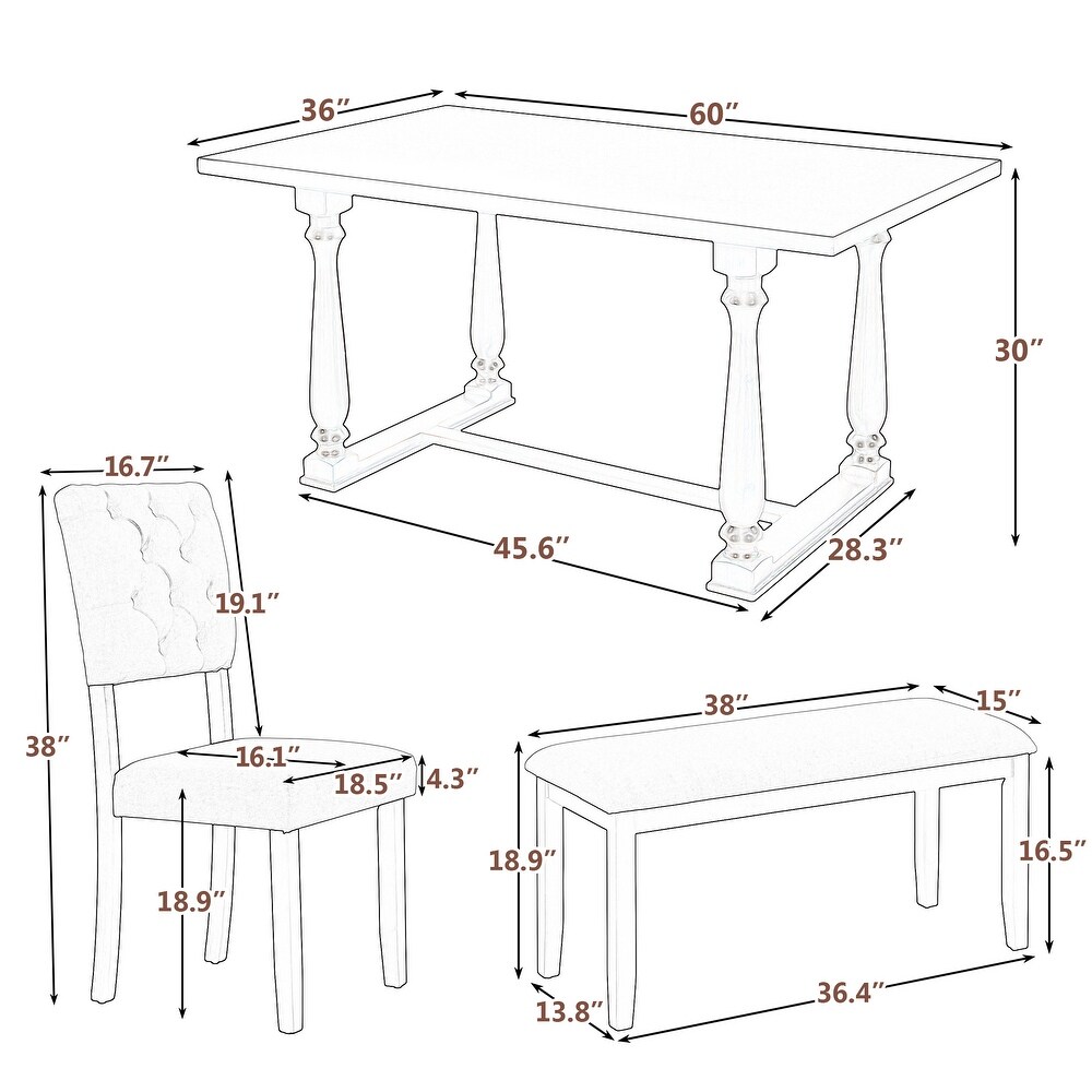 6 Piece Dining Table and Chair Set w/ Foam covered Seat Backs Cushions