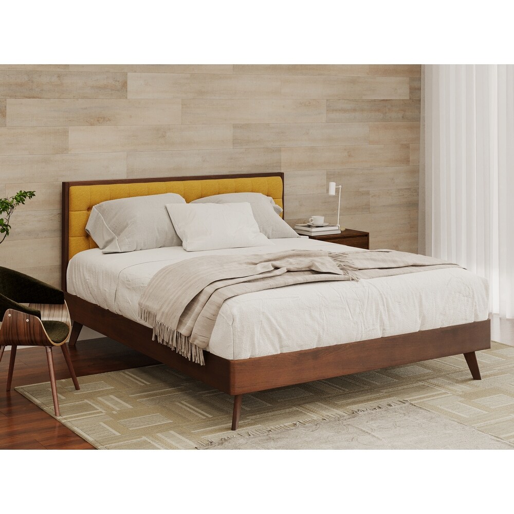 Hughes Mid century Modern Upholstered Platform Bed with Wood Frame