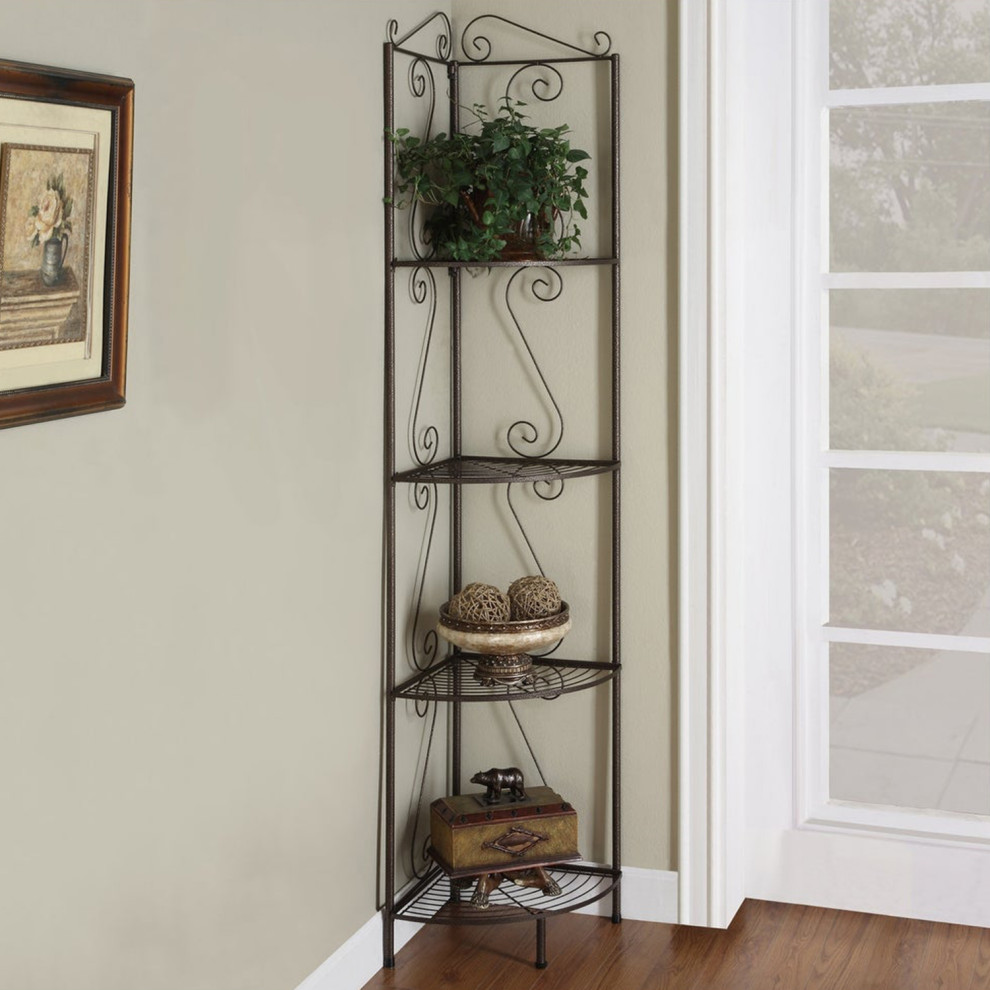 HomeRoots 15 quotx 22.5 quotx 70 quotBrown Metal Corner Shelf Bookcase   Mediterranean   Bookcases   by UStradeENT LLC  Houzz