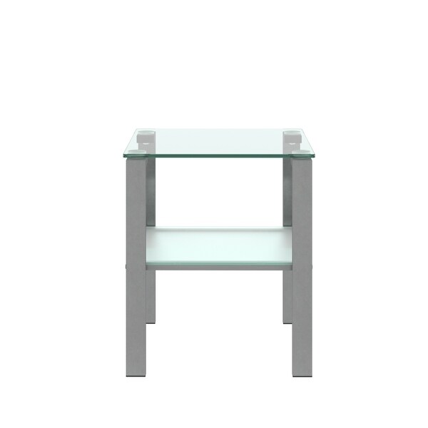 Two Layers Glass Side Table with Glass Tabletop and Metal Legs