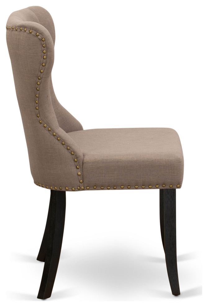 Set Of 2  Dining Chairs  Black Wood Structure  Blue Seat  Button Tufted Back   Transitional   Dining Chairs   by Kolibri Decor  Houzz