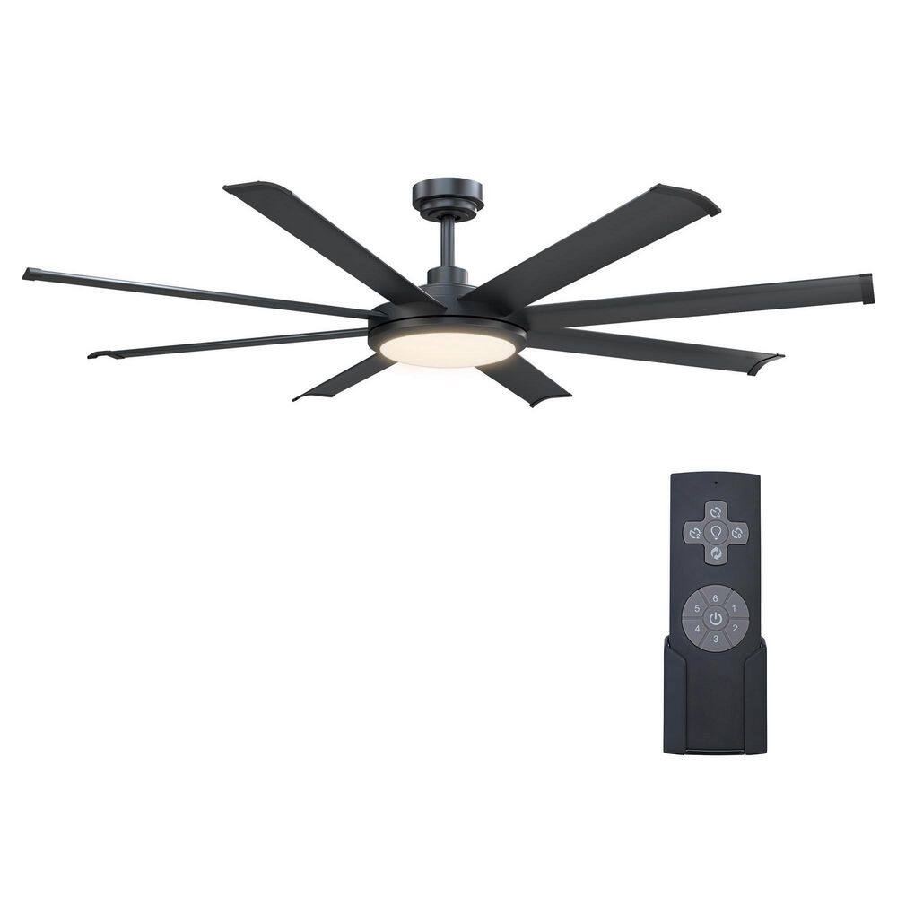 Parrot Uncle Kaitylyn 60 in. Matte Black Downrod Mount LED Ceiling Fan with Light and Remote Control F6105110V