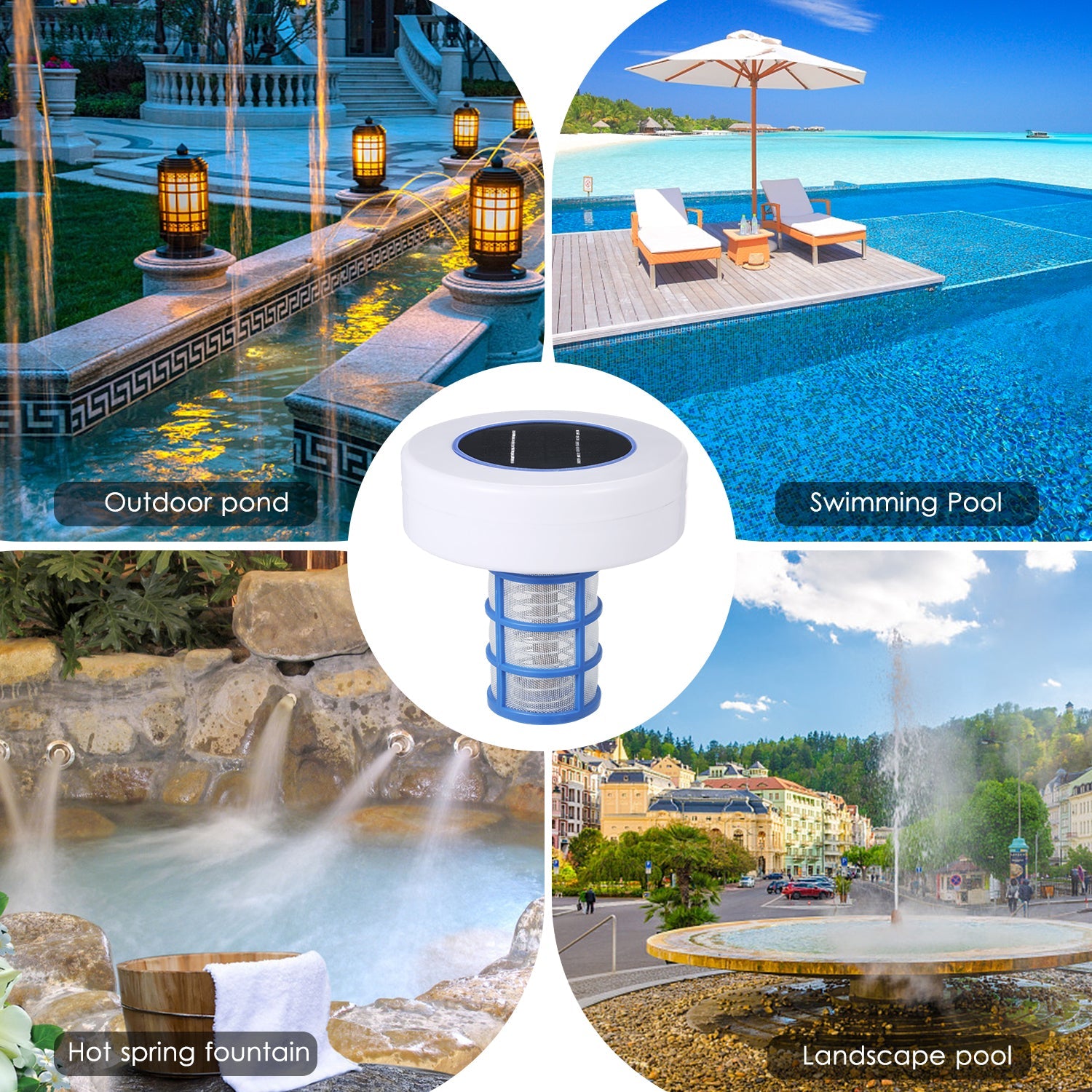 Docooler Solar Power Swimming Pool Purifier Solar Pool-Ionizer Swimming Pool Water Algae Inhibition Chlorine-Free Water Processor