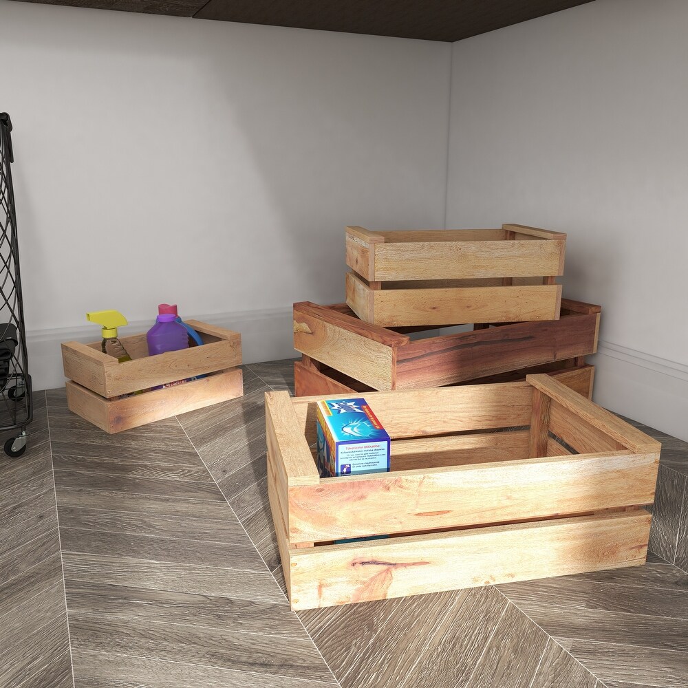 Brown Wood Handmade Storage Basket with Handles (Set of 4)   S/4 13\