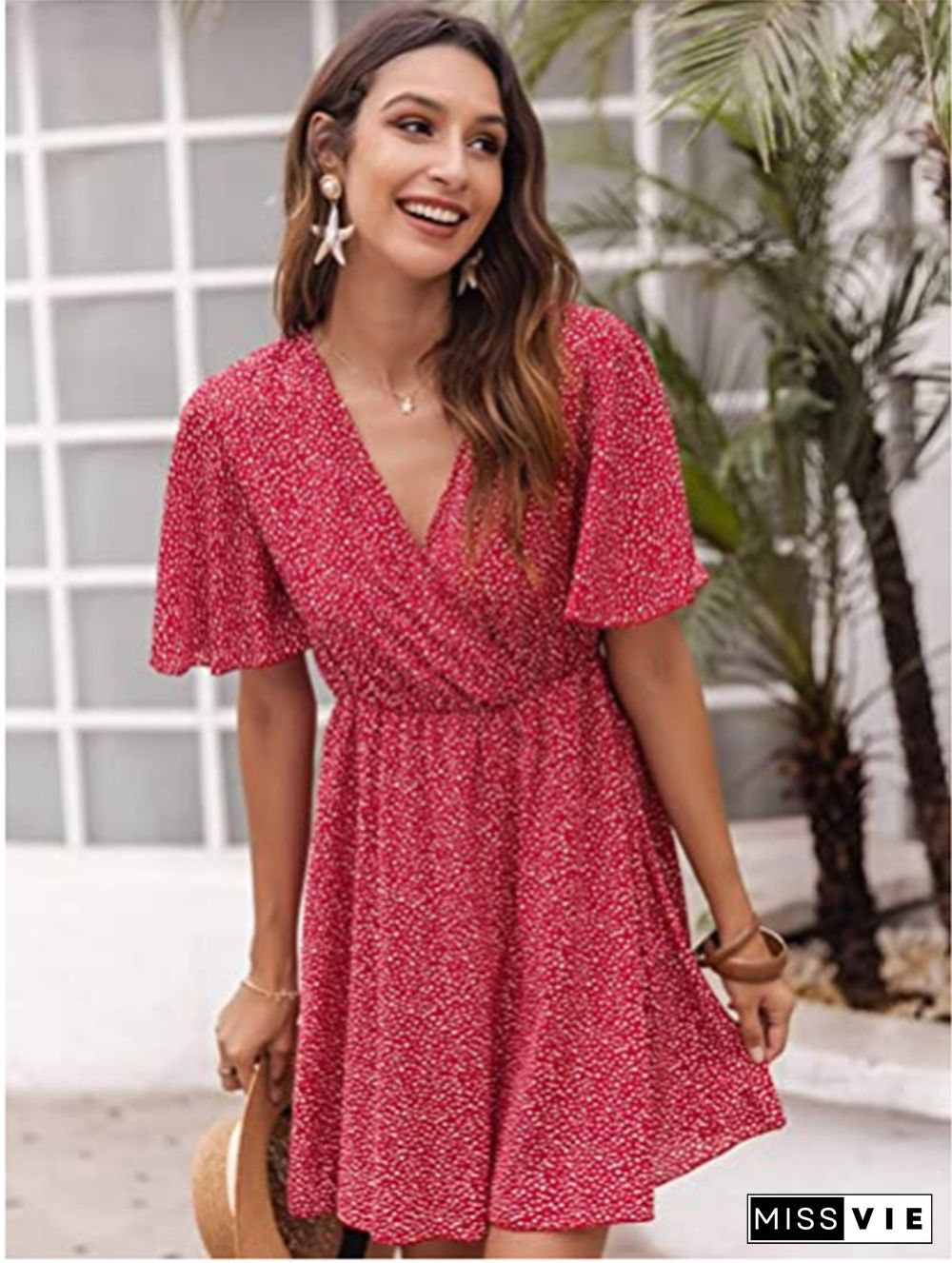 V-neck Short Sleeve Women's Dress