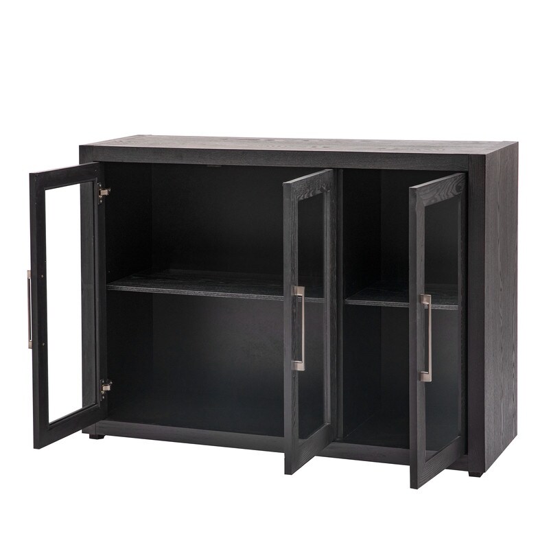 Durable Wood Storage Cabinet Sideboard with 3 Tempered Glass Doors and Adjustable Shelves