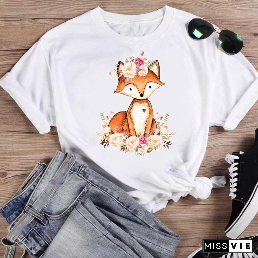 Women Print Bee Funny Clothing Cute Fashion Summer O-Neck T-Shirts Shirt Female Graphic T Top Short Sleeve Cartoon Tee T-Shirt