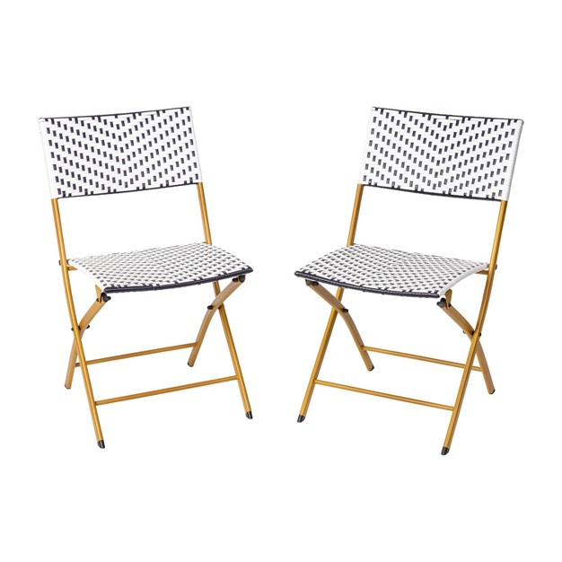 Flash Furniture Rouen Set Of Two Folding French Bistro Chairs In Pe Rattan With Metal Frames For Indoor And Outdoor Use