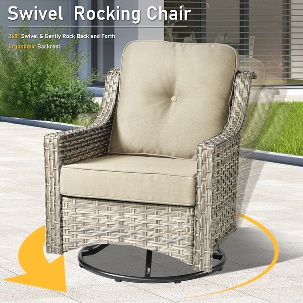 HOOOWOOO 9piece Patio Wicker Furniture Conversation Set with Swivel Chair and Loveseat Sofa