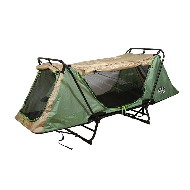 Kamp-rite Original Quick Setup 1 Person Cot， Lounge Chair， And Tent， Green and Tan