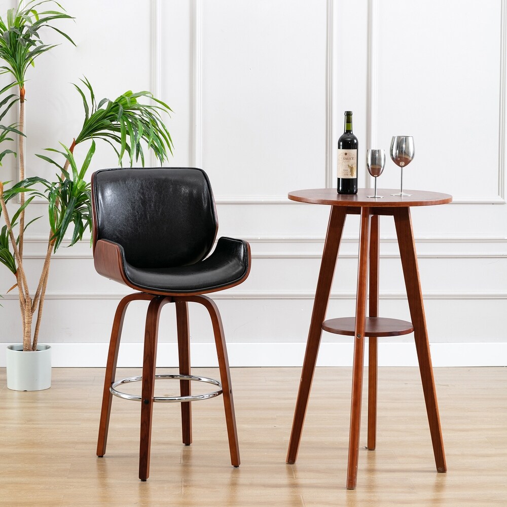 Porthos Home Miller Counter Stool  PU Leather  Wooden Seat And Legs