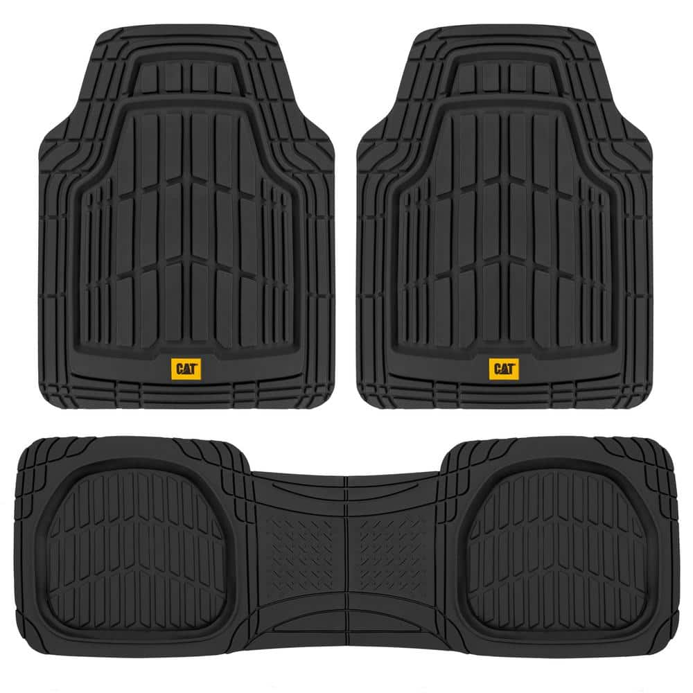 Caterpillar FlexTough 3-Pieces 26 in. x 20 in. Black Deep Dish Trimmable Car Floor Mats CAMT-1003-BK