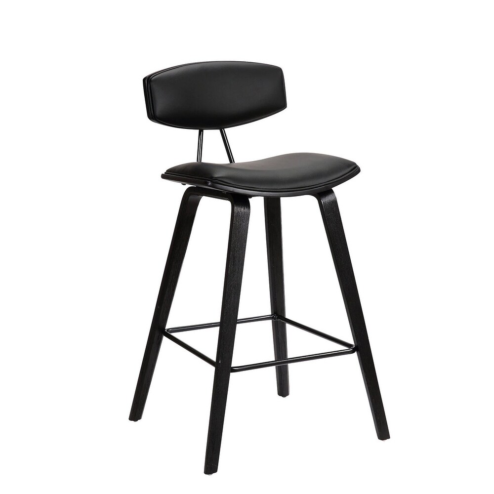 Counter Height Wooden Bar Stool with Curved Leatherette Seat   36 H x 16 W x 19 L Inches