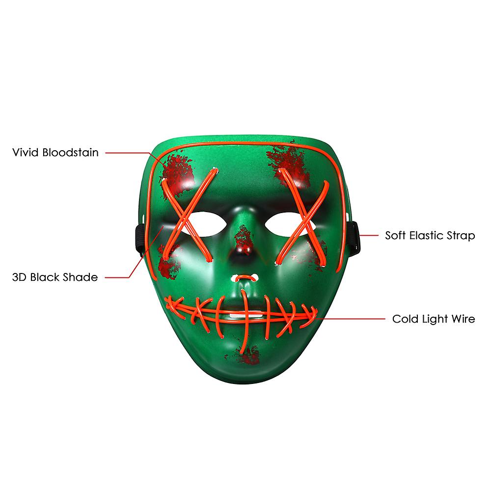 Red Adults Halloween Led Light Up Mask Halloween Costume Supplies For Festival Masquerade Cosplay Party Performance--red Light