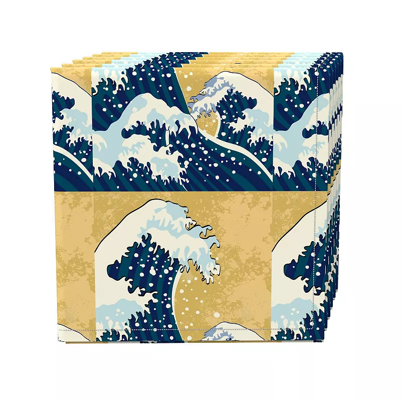 Napkin Set of 4， 100% Cotton， 20x20， Japanese Wave Painting