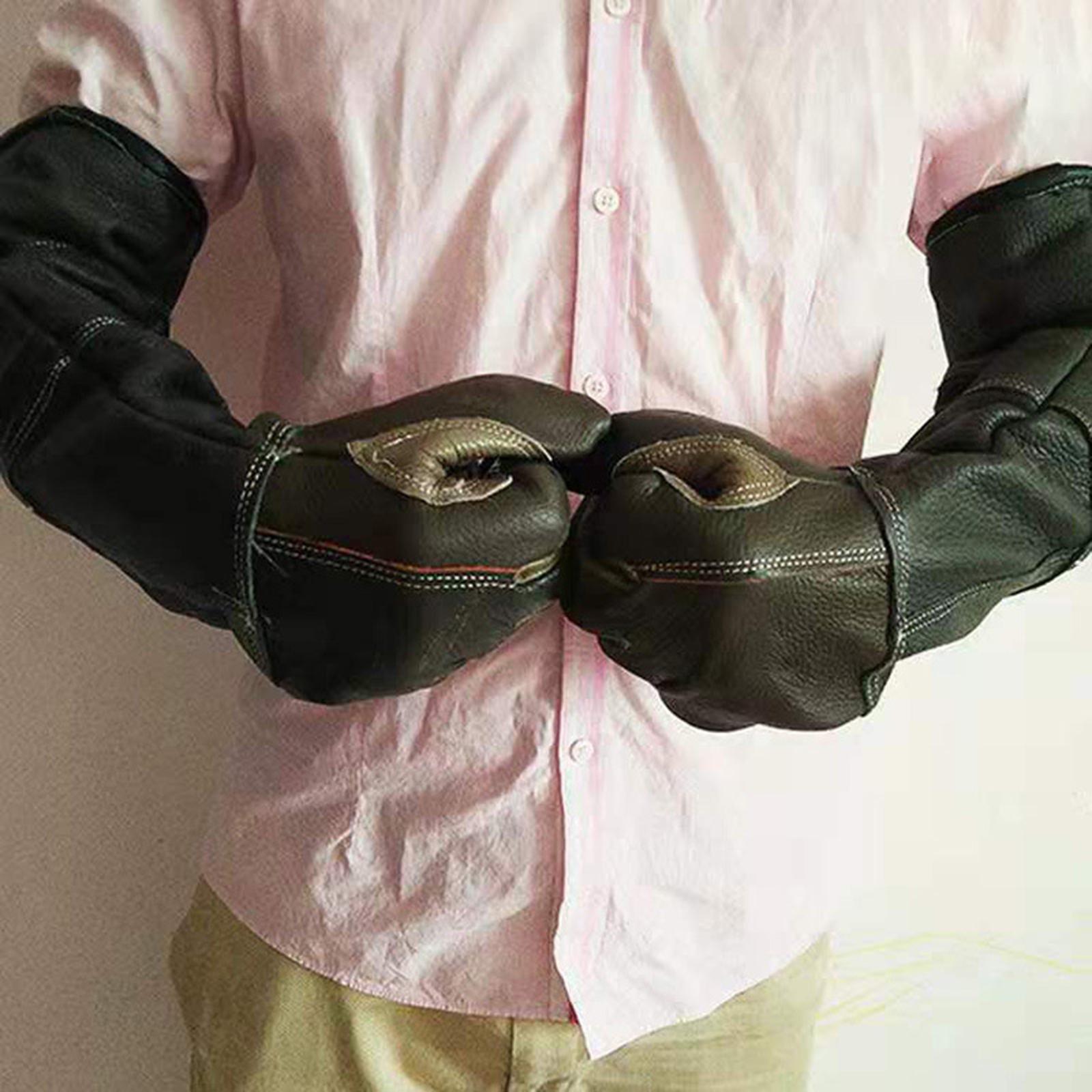 Long Leather Animal Handling Gloves Protect Scratch