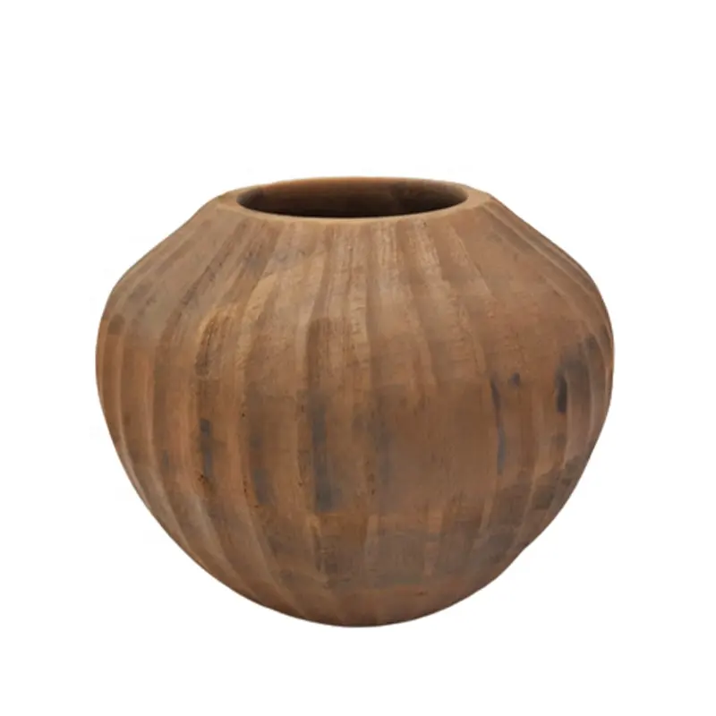 Hot Selling Desktop Iron Round Planter Black Wood Texture Modern Style Flower Pot And Vase For Home And Garden Decor