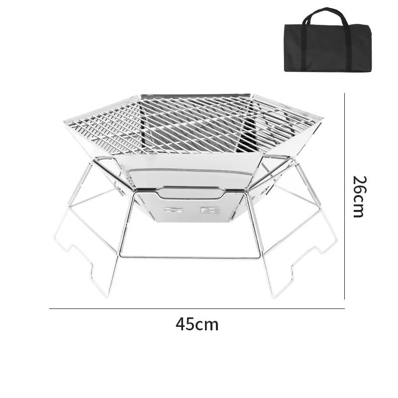 Outdoor Camping Picnic Grills Barbecue Portable Camping Carbon Grills  for Picnic Hexagon Stainless Steel Grills