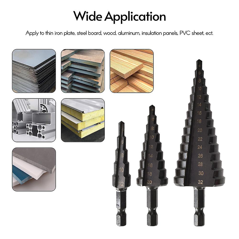 4pcs Hss Cobalt Stepped Drill Bit Set Practical Black Nitride Coated Metal Drilling Bits Kit For Thin Iron/steel/pvc/wood Panel No.249954